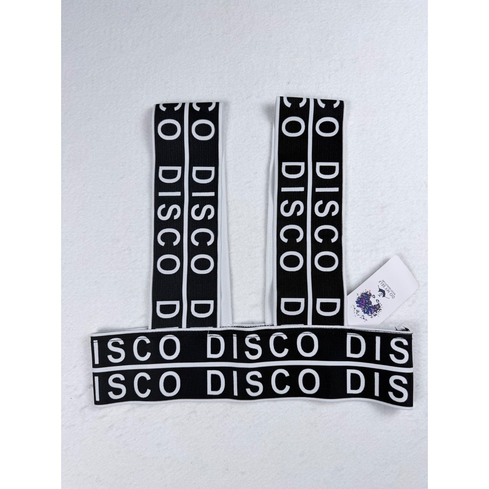 Do My Self Disco Graphic Elastic Harness Crop Top Black White Festival Rave‎ M
